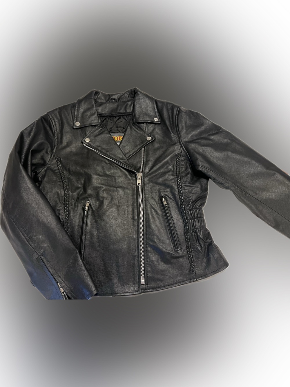 Unik Black Leather Bomber-Style Zip Jacket